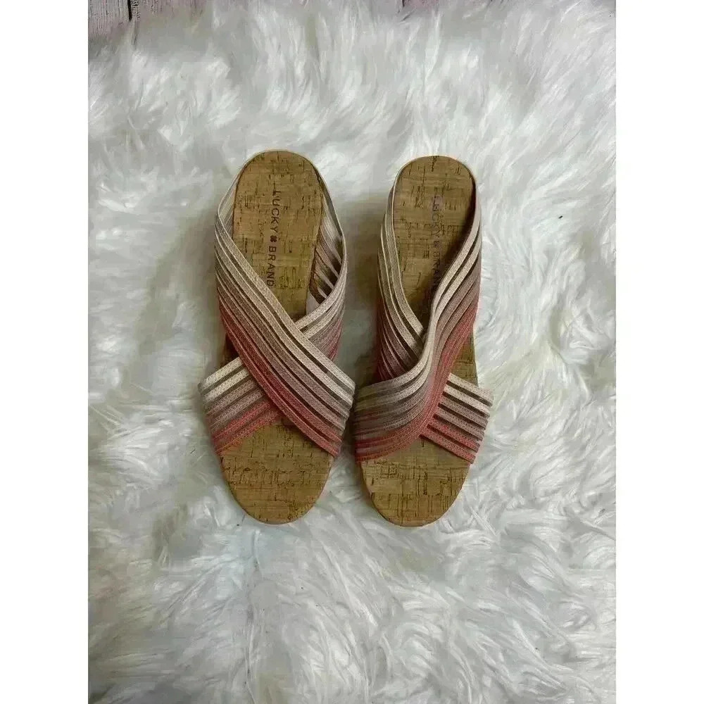 Lucky Slides Wedge Cork Heels Sandals Women's Size 8.5